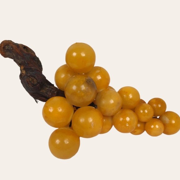 Vintage MCM Italian Alabaster Stone Grapes Grape Cluster Driftwood Stem LARGE 15